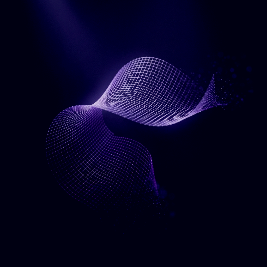 Pergola Performance — abstract render of a glowing purple web-layout lattice